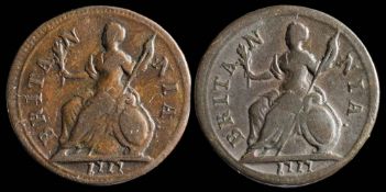 George I 'Dump' issue farthing, 1717: together with a type B farthing 1717 (2).
