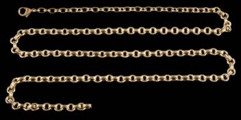 A 9ct gold chain: with circular and oval links on lobster clasp, approximately 46gms gross weight.