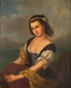 Neapolitan School 19th Century - Youthful Beauty,:- oil on panel 45 x 37cm.