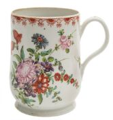 A large Bow polychrome mug: of slender baluster form with grooved loop handle and heart shaped