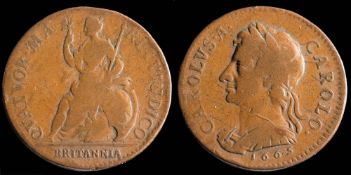Charles II, a 1665 pattern farthing: (1).