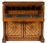 An Aesthetic movement oak secretaire chest:,