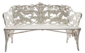 WITHDRAWN FROM SALE A cast iron and later white painted fern pattern garden seat:,