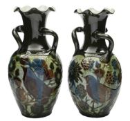 A pair of Alexander Lauder (Barnstaple) pottery vases: of oviform with raised neck and frill rim