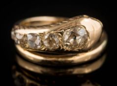 A graduated diamond five-stone 'snake' ring: with round old brilliant-cut diamonds estimated to