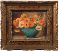 Ernest Filliard [1868-1933]- Red roses in a bowl; Carnations:- a pair, both signed, watercolours,