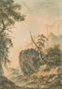 Attributed to Nicholas Pocock [1740-1821]- Figures in a mountain pass,:- watercolour 29.5 x 20.