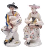A matched pair of Bow figures of Harlequin and Columbine: after the Meissen originals,