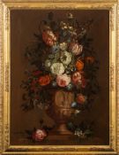 Attributed to Simon Hardime [1664-1737]- Flowers in a terracotta urn, on a ledge,
