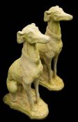 A pair of reconstituted stone garden figures of seated greyhounds:, on shaped bases,
