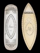A George III silver toothpick case, maker Samuel Pemberton, Birmingham, 1796: inscribed,