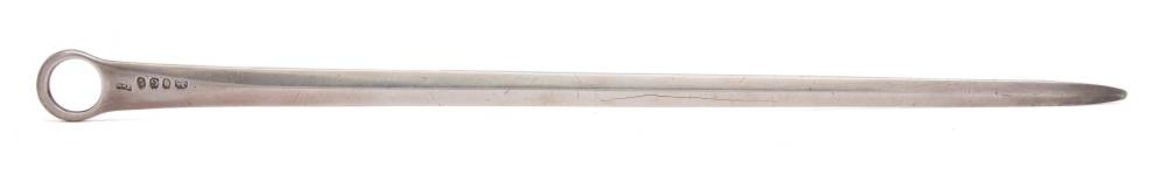 A George III silver meat skewer, maker Peter, Ann, William Bateman, London, 1802:, crested,