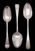 A George II silver Hanoverian pattern table spoon, maker Richard Scarlett, London, 1736: initialled,