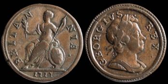 A George I 'dump' issue farthing: 1717 (1).