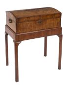 An 18th Century laburnum oyster veneer and rosewood diagonally crossbanded domed trunk on a
