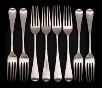 A set of eight George III Old English pattern silver dessert forks,