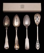 Two American coin silver fiddle pattern teaspoons, makers D C Percival Jr & Co, Boston,