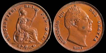 William IV, a bronzed proof farthing: 1831 (1).