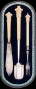A late Victorian/Edwardian silver plated and ivory mounted Stilton set: includes butter knife,