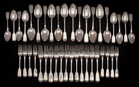 A matched silver Fiddle pattern part flatware service,