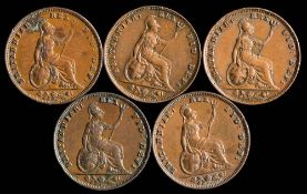 William IV, five farthings: various dates: 1831, 1834, 1835, 1836 and 1837 (5).