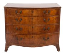 A George III mahogany and inlaid bow-fronted chest in the Hepplewhite taste:,