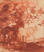 * Edmund Blampied [1886-1966]- Horses in the shade of a tree,