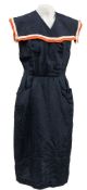 An early 20th century lady's blue silk bathing suit style dress:,
