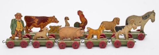 Chad valley, an early 20th century pull along farmer and animals:,