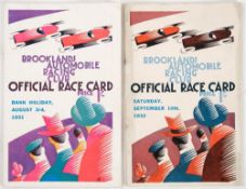 Brooklands Automobile Racing Club Official Race Cards:, one for Bank Holiday, August 3rd 1931,