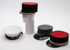 A group of three French Police kepi and a Royal Navy hat with 'Sea Scouts' tally: (4)