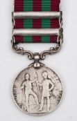 A Victorian India medal with two clasps '485 Sepoy Indar Singh 38th Infantry':.