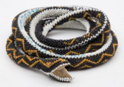 A WWI Turkish POW beaded snake:, marked 'Turkish Prisoner 1917',