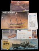 A group of three scale model kits of HMS Victory:, Heller 1/100th scale,