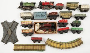 A collection of Hornby O gauge M1:, including three 0-4-0 tank engines,
