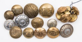 A collection of various railway buttons:, including GWR, LNER,