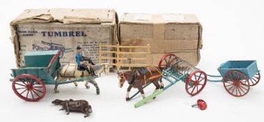 Britains set 4F Tumbrel cart:, white horse,