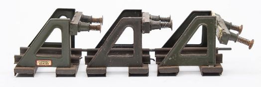 Hornby/Meccano O gauge, three early versions of Buffer stops, Type A, B and C:,