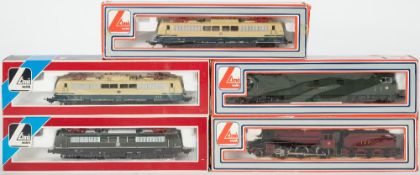 Lima (Italy) OO/HO gauge a boxed group of four electric locomotives and a steam locomotive No
