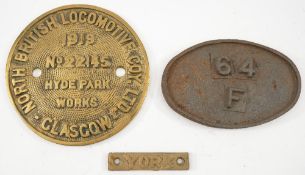 A Newton Replicas circular brass worksplate:, NBR, Glasgow No 22145, 1919,