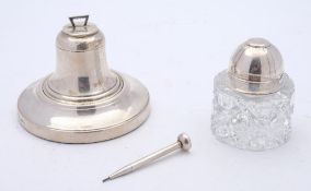 An Elizabeth II silver mounted and glass jockey cap inkwell, maker Liste & Wright Ltd,