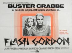 A British quad poster for Flash Gordon (1936), 1960s re-release:, starring Buster Crabbe, 75.
