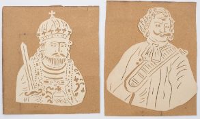 Two early 19th century Continental hand cut coptograph portraits:, one of a man with crown,