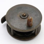 A brass 2 1/2 inch four bar reel by Carter & Son, London:, signed as per title, with a horn handle.