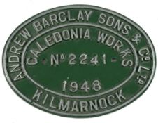 A worksplate for 'Andrew Barclay Sons & Co Ltd Kilmarnock, No 2241 Caledonia Works, 1948':,