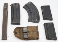 A group of six various military magazines:, M1 carbine, Bren, Lee Enfield and Sten etc.