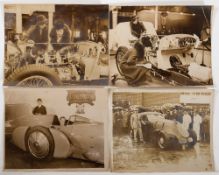 Four photographs of motoring interest: one of Sir Malcom Campbell at the wheel of the land speed
