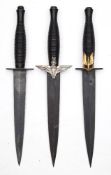 A group of three late 20th century Fairbairn Sykes 3rd pattern fighting knives:,