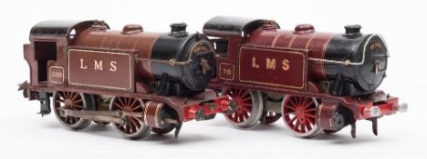 Two Hornby O gauge LMS maroon 0-4-0 locomotives:, No 2120 and No 20. (2).