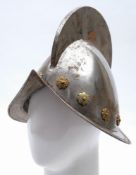 A reproduction Spanish morion helmet:, 20th century with high comb, plume holder,